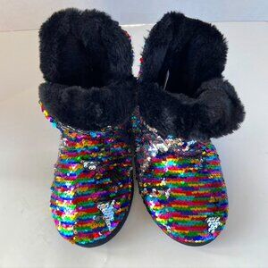 Betsey Johnson Sequined Fur lined Slipper Booties Sz S, 5-6